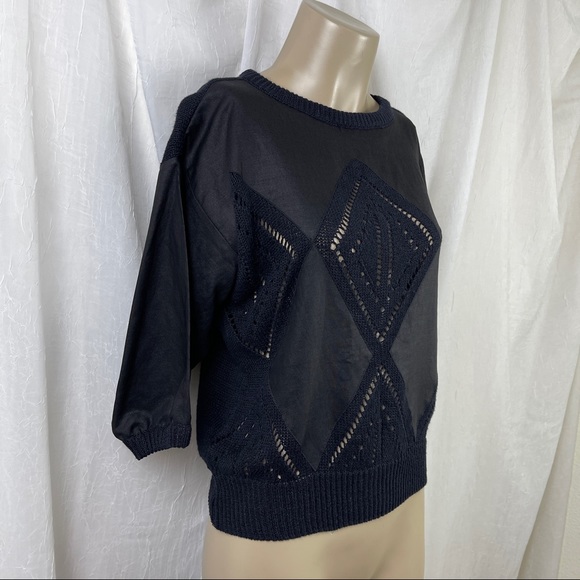 🚫SOLD🚫 VTG 80’s Black Open Knit Diamond Panel - Picture 2 of 16
